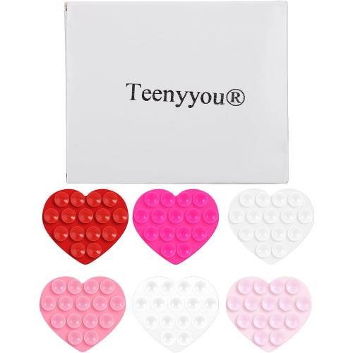 Teenyyou 6 Pcs Heart Suction Phone Grip, Silicone Suction Case,Pink Series