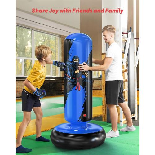 QPAU Punching Bag for Kids, 66 Inch Stable Inflatable Boxing Bag with Boxing Gloves, Stand Kids Punching Bag Toy for Boys & Girls Age 6-12, Boxing Set for Practicing Karate, Taekwondo, MMA