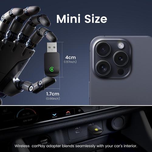 Wireless CarPlay Adapter for iPhone - Convert Wired to Wireless, Mini USB Design, Plug & Play - Compatible with Cars with Apple CarPlay - Includes USB-C Cable - Fast Connection, No Latency