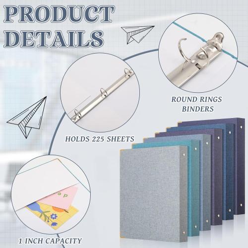 Fulmoon 6 Pcs Aesthetic 3 Ring Binders with Linen Cover 1 Inch Round Rings Binder with Inner Pocket 8.5 x 11 Binder Fits Letter Sized Durable for School Office and Home (Ocean Blues)