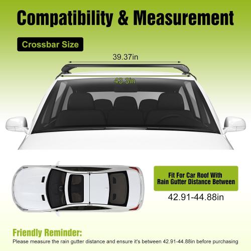 Universal Car Roof Rack 42.91in-44.88in, Heavy-Duty Aluminum Adjustable Roof Rack Cross Bars for Kayak, Bike, Luggage, Roof Rails with Theft Lock for Bare Roof Cars, 165lbs Load Capacity (43)