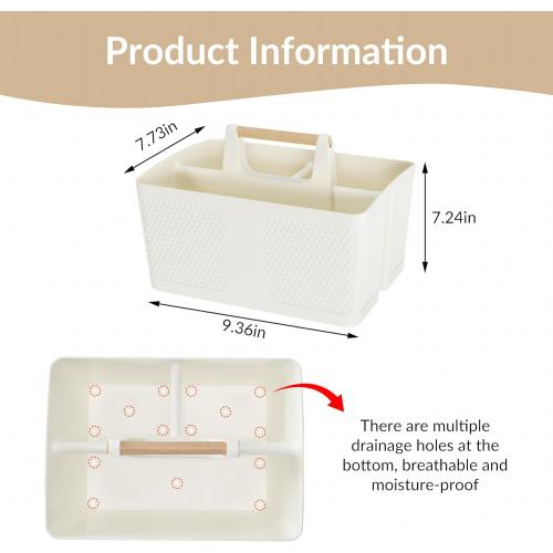 Shower Caddy Portable and Cleaning Caddy Organizer for Bathroom, Kitchen,Toiletries Storage, Caddy organizer with handle, Rust-Resistant, Durable Material(Milky White, 9.36L×7.73W×7.24H)