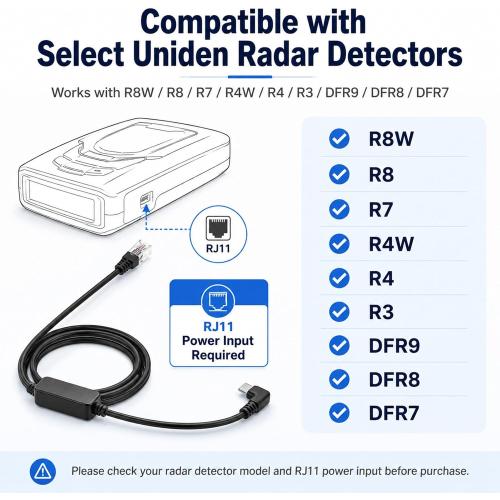 5.6FT USB C to RJ11 for Uniden Radar Detectors Power Cord, 5V to 12V