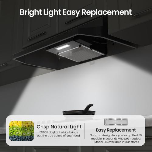 Range Hood 30 inch, Black Under Cabinet Range Hood, Ductless Range Hood Black 30 Inch