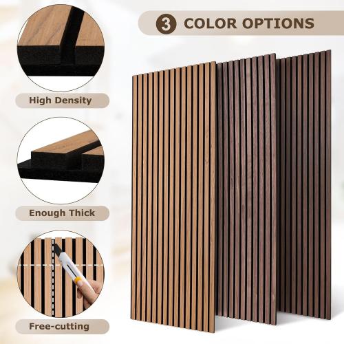 DOLLAR BOSS Wood Slat Acoustic Panels for Wall, 46.5 x 23.8 2Pcs Soundproof Absorbing Wall Panel with Wood Finish 3D Fluted, Oak