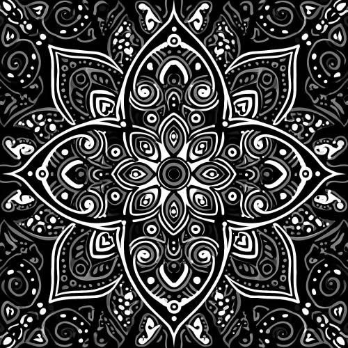 10PCS 12x12 Inch Peel and Stick Floor Tiles Self Adhesive Vinyl Flooring Tile Black White Mandala Pattern Removable Decals Bathroom Kitchen Living Room DIY Home Decoration