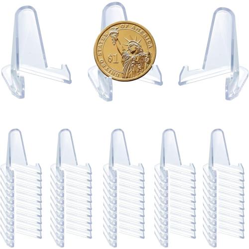 50 PCS Acrylic Display Holder Clear Display Easel Stands for Coins Capsules Phone Medals Stones Cards 'Small'