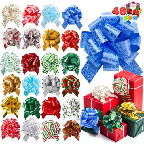 JOYIN Christmas Pull Bows with Ribbon 5” Wide for Gift Wrapping & Gift Tags, Boxing Day Decorations, Holiday Décor Present Wrapping