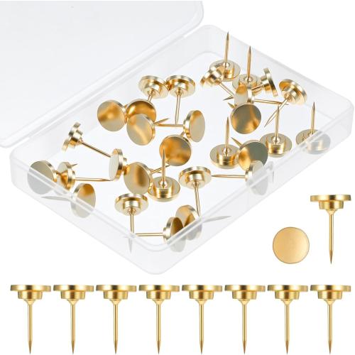 Molain 30 Pcs Gold Push Pins, Decorative Metal Thumb Tacks Wall Pins for Wall Photo Picture Hanging Bulletin Board Posters Office Home Decor Wall Tacks with Storage Box