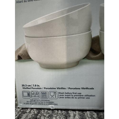 Denmark 4-piece White All Purpose Durable Vitrified Porcelain Bowls Ramen, Salad