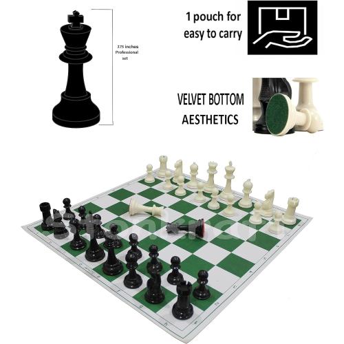 StonKraft 18.2'' x 18.2'' Tournament Chess Vinyl Foldable Chess Game with Solid Plastic Pieces (with Extra Queen) - Ideal for Professional Chess Players