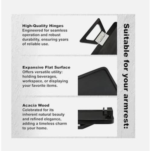 Smart Design Acacia Armrest Tray, Black, Non-Slip Sofa Arm Clip Table for Drinks, Snacks & Devices