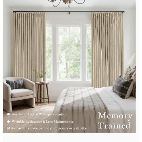 Blackout Pinch Pleated Curtains 2 Panel Set for Living Room Darkening Thick Linen Textured