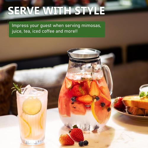 SUSTEAS 2 Liter 68oz Glass Pitcher with Lid and Handle, Borosilicate