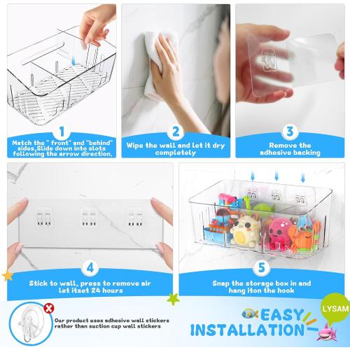 Bath Toy Storage 2 Packs, Large Bath Toy Holder - 3 Compartments, Quick-Dry