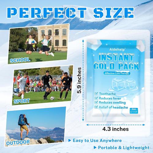 25 Pack Instant Cold Packs (4.3 x 5.9) - Disposable Ice Packs for Injuries | Cold Compress Ice Pack for Pain Relief, Swelling, Inflammation, Sprains, Toothache - Cold Pack for Athletes