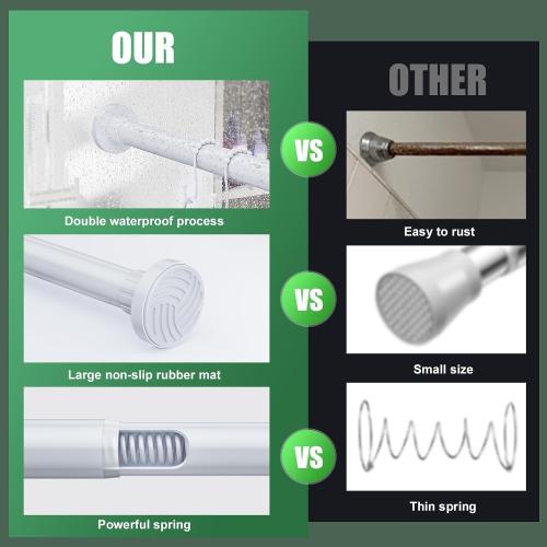 Ausemku Shower Curtain Rod 32-80 Inch Adjustable - 1 Inch Diameter Heavy Duty No drill Spring Tension Shower Rod, Non-Slip Rustproof Telescopic Rod for Bathroom, White