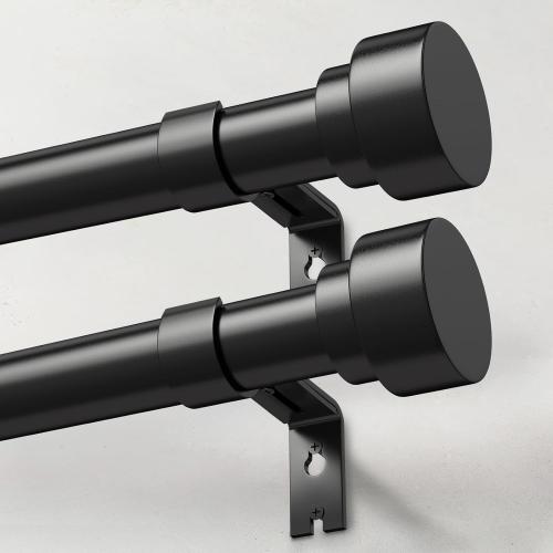 2 Pack Heavy Duty Curtain Rods for Windows 66 to 120 Inch, 1 Inch Black Adjustable Curtain Rod Set with Easy Installation and Modern Design (A1,Black,30-120,2Pack)