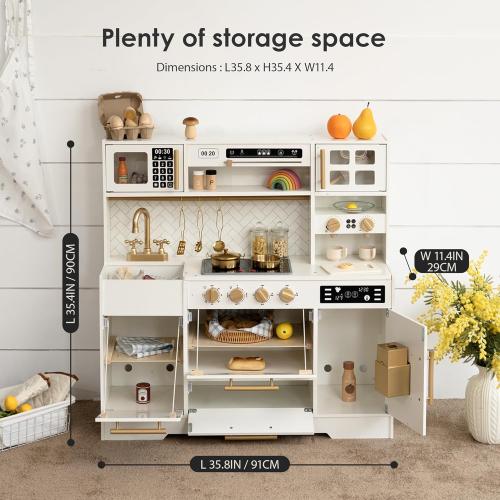 Wooden Play Kitchen for Kids– Realistic Appliances, Smart Storage & 15 Fun Accessories for Inspiring Pretend Play (Ages 3 )