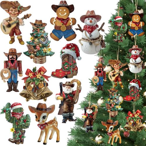 Patelai 40 Pcs Cowboy Party Decoration Western Ornament Wooden Ornament Christmas Tree Decorations Wooden Cowboy Boots Cactus Hanging Decorations Western Party Decor for Xmas Tree Home Decor