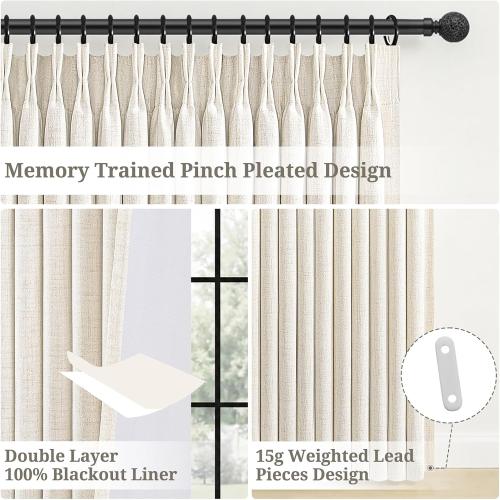 70 Inch Extra Wide Blackout Tall One Curtains for Large Windows 66 Living Room,Pinch Pleated Thick Drapes Sliding Glass Patio Door Memory Trained Heavy Duty Linen Thermal 70Wx108Lx 1 Panel,Birch