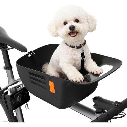 Dog Bike Basket for 26 lbs, Pet Bike Carrier with Integrated Sturdy Seat, Waterproof Scratch-Resistant Nylon Cushion, Adjustable Straps & Rustproof Metal Frame for Small/Medium Dogs, Black