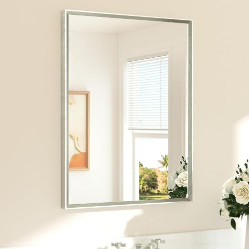 TETOTE Brushed Nickel Mirror for Bathroom Sink 24 x 32 Beveled Frame Brushed Nickel Vanity Rectangle Mirror for Bathroom Wall, Modern Farmhouse, Tempered Glass, Shatterproof, Stronger Frame