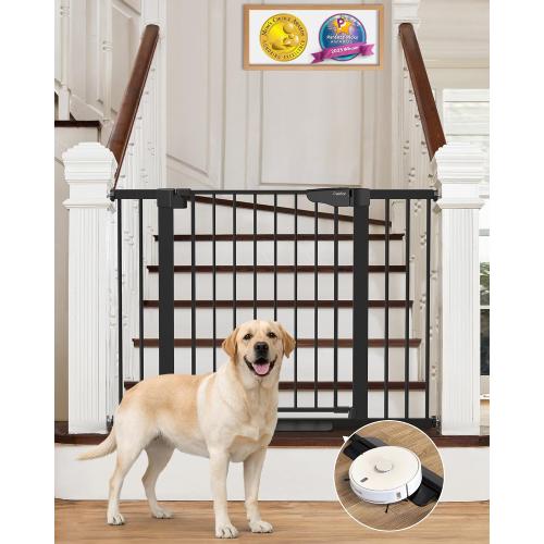 Cumbor 29.7-46 Baby Gate for Stairs, Mom's Choice Awards Winner-Auto Close Dog Gate for The House, Gifts for Mom, Easy Install Pressure Mounted Pet Gates for Doorways, Black