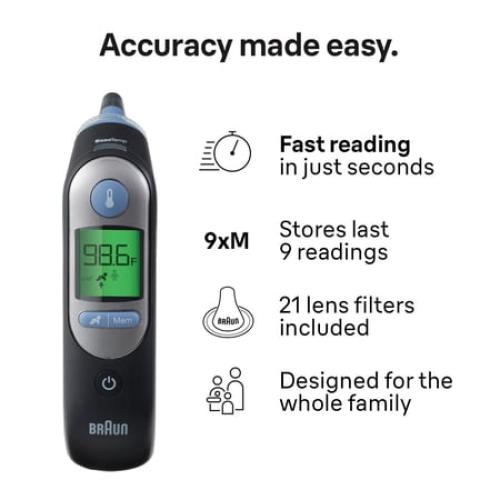 Braun ThermoScan 7 Ear Thermometer, Digital Thermometer for Adults and Children,, FSA & HSA Eligible, Black, IRT6520BUS