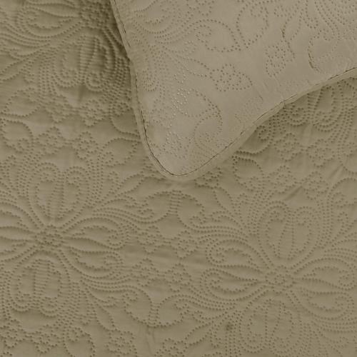 Easy-Going Reversible Quilt Set Full/Queen, Bedspread with 2 Shams | Damask-Beige/Beige, Lightweight Microfiber Bed Comforter, 1 Quilt   2 Pillow Shams, All-Season Coverlets for Bedroom