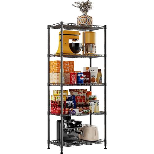BLACK REGILLER 5-Wire Shelving Metal Storage Rack Adjustable Shelves,Standing Storage Shelf Units for Laundry Bathroom Kitchen Pantry Closet(Black,11.8 D x 21.2 W x 53.5 H)
