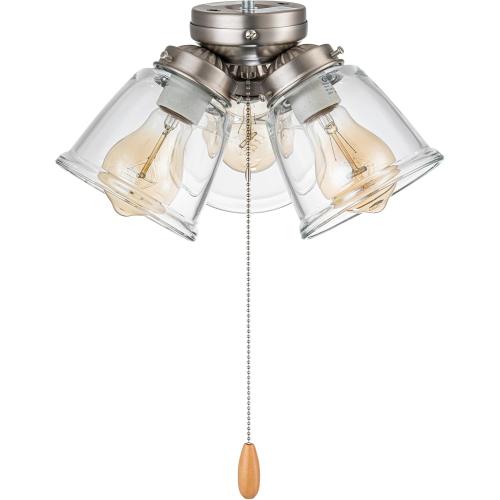 Aspen Creative 22011-1, Three-Light Ceiling Fan Light Kit with Pull Chain, Brushed Nickel Finish with Clear Glass Shades, 13-1/8 Diameter x 6-3/4 Height