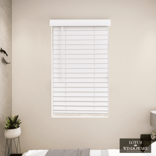 Lotus & Windoware Cordless 2 Faux Wood Room Darkening Horizontal Blind, 35 W x 60 L, Smooth, Snow White