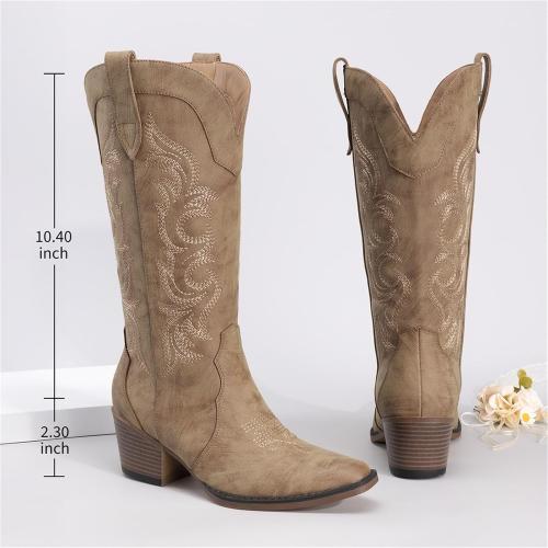 SIZE 9.5 ❗❗Athlefit Cowboy Cowgirl Boots for Women Western Fashion Embroidery Chunky Heel Pointed Toe Comfortable Mid Calf Boots with Side Zipper