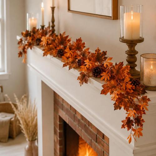 2 Pcs 6 ft Fall Mantle Garland Neutral Halloween Autumn Home Decor