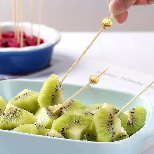 100Pack Cocktail Picks, Wooden Cocktail Toothpicks for Drinks Appetizers with Matt Gold Pearl