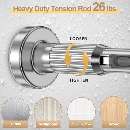 Silver Tension Curtain Rod 41-118In,Outdoor Curtain Rod No Drilling | for Window or Patio,Heavy Duty Shower Rod for Bathroom,Rod Diameter 1.26In-One-bond stretching