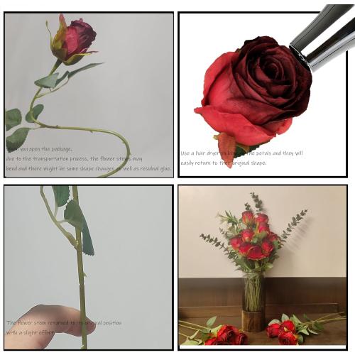 Artificial Red Roses 10 Pcs, Single Stem Silk Fake Roses