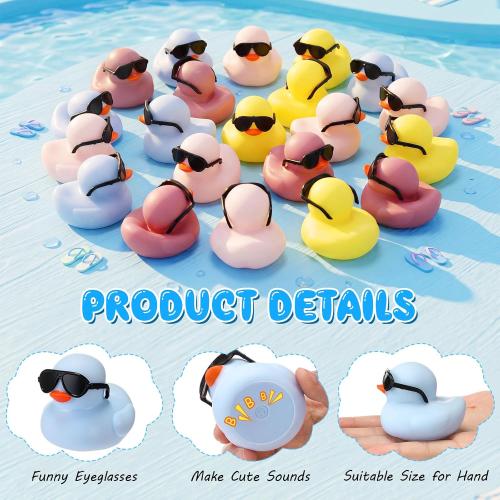 Sosation 36 Pcs Macaron Mini Rubber Ducks with Sunglass in Bulk 2.2, Solid