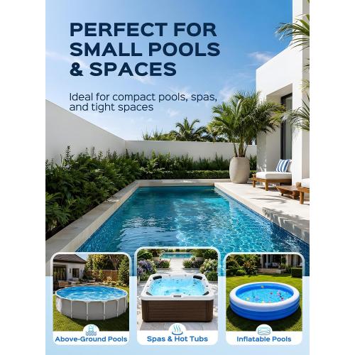 2026 Upgraded Cordless Handheld Pool Vacuum for Above Ground Pool, Rechargeable Small Pool Vacuum with Telescopic Pole, 60 Min Runtime, 14.1 GPM Suction, for Hot Tubs & Spas, Frost