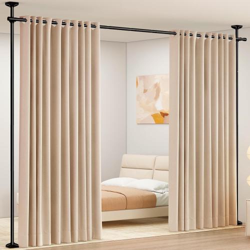 SUNALLY Room Divider Curtain Rod, No Drilling Room Separator for Space Partition Adjustable 4-10ft(H) 28-70inch(W) Heavy Duty Temporary Wall Divider Floor to Ceiling Tension Rod, Black