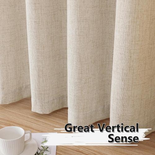 Tollpiz Short Linen Curtains Bedroom Rod Pocket Semi Sheer Curtain Burlap Light Filtering Thick Linen Drapes for Living Room, 38 x 45 inches Long, Natural, Set of 2 Panels