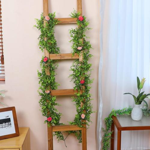 Dolicer 2 Packs Eucalyptus Garland with LED Lights String, 12FT Faux Eucalyptus Greenery Garland, Artificial Hanging Green Leaves Vine Wedding Backdrop Arch Wall Table Decor (Green)