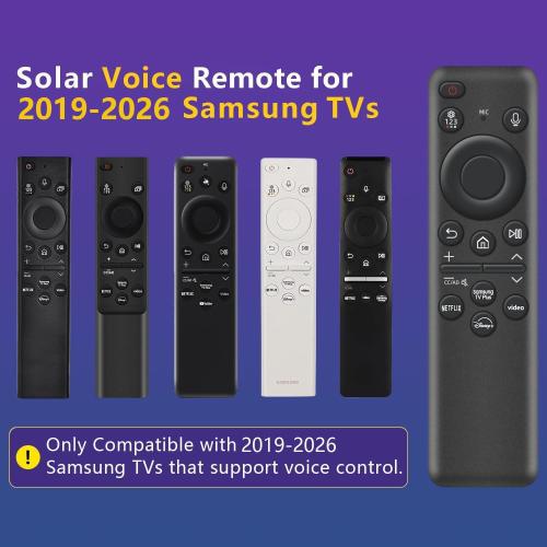 Rechargeable Voice Remote for Samsung Smart TVs, Replacement for 2019–2026 Samsung TV Remote Control. USB-C & Solar Charging. Voice Search. 2-Year Warranty.