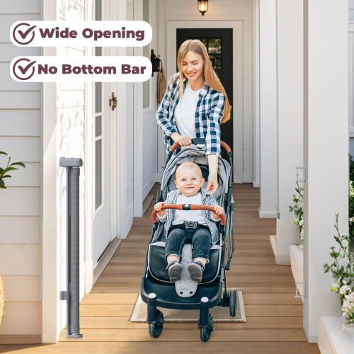 Retractable Baby Gate for Stairs, 55 Wide Mesh Dog Gate Indoor, 34 Tall Child Gate for Doorways, Hallways, Deck, Indoor Outdoor Pet Baby Safety Essentials for Home, Grey