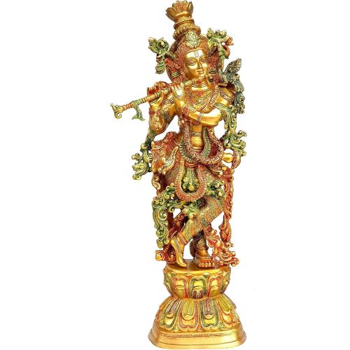 Size 29 Esplanade - Lord Krishna Kishan Gopal Murti Idol Statue Sculpture - Brass - 29 - Multicolor