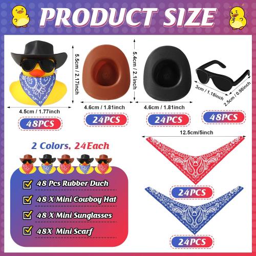 Sosation 48 Pcs Cowboy Rubber Duck Mini Yellow Duckies Toys, Vintage Style