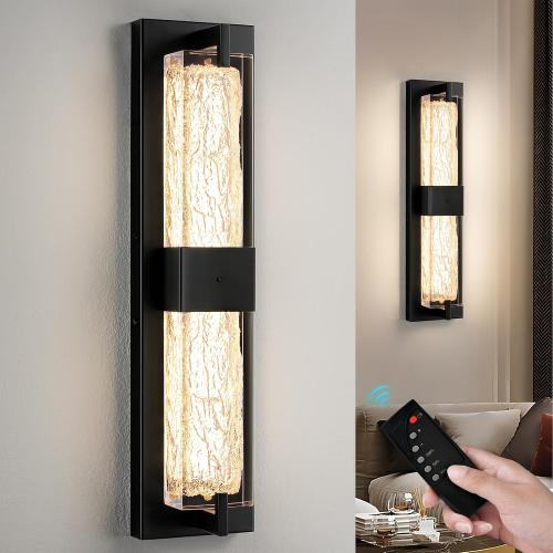 Battery Operated Resin Wall Sconce - Wireless Rechargeable Black Wall Light Dimmable LED Remote Wall Sconces Lighting Modern Cordless Vanity Light Fixtures No Wiring for Living Room Bedroom Bathroom