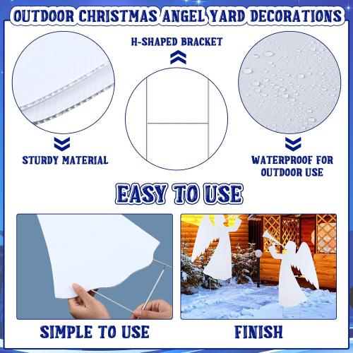 Soaoo 2 Pcs 28 Inch Outdoor Christmas Angel Yard Decorations Nativity Sets with Stake - White Xmas Nativity Decor for Garden, Home, Lawn, Pathway, Walkway
