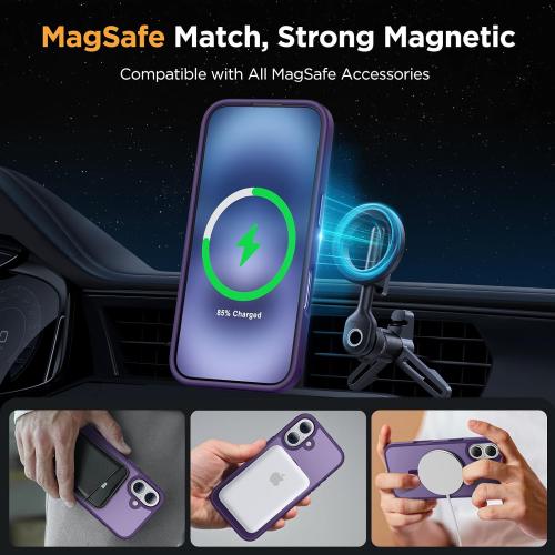 Miracase Magnetic Series for iPhone 16 Case [Compatible with MagSafe] Military-Grade Protection, Anti-Fingerprint, Slim Phone Case for iPhone 16 6.1 inch - Deep Purple